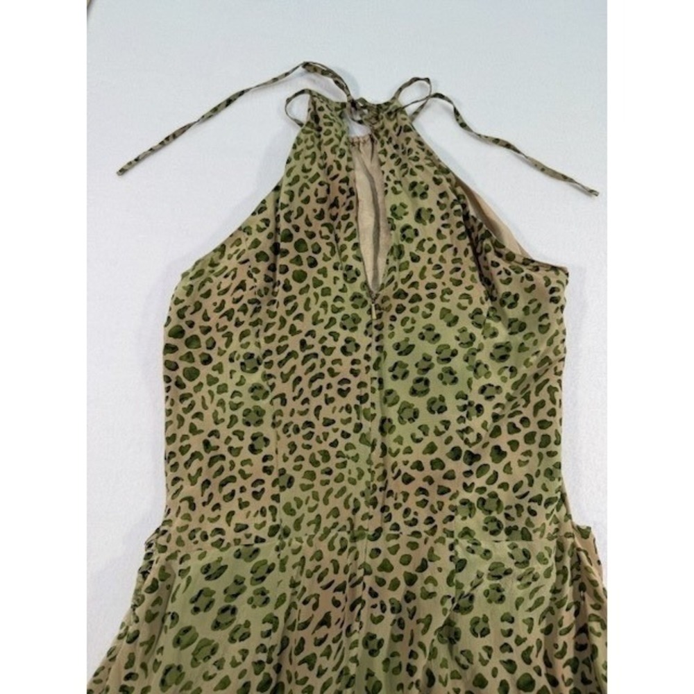 Vintage Spenser Jeremy Silk Leopard Halter Maxi Dress Womens 6 Green - Picture 5 of 16